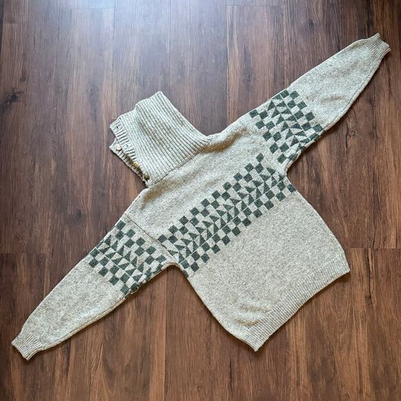 Vintage Gap Wool Blend Sweater Small Fair Isle Checkered Shawl Collar - Picture 3 of 8